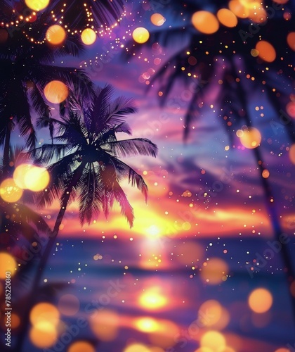 A Painting of a Sunset With Palm Trees