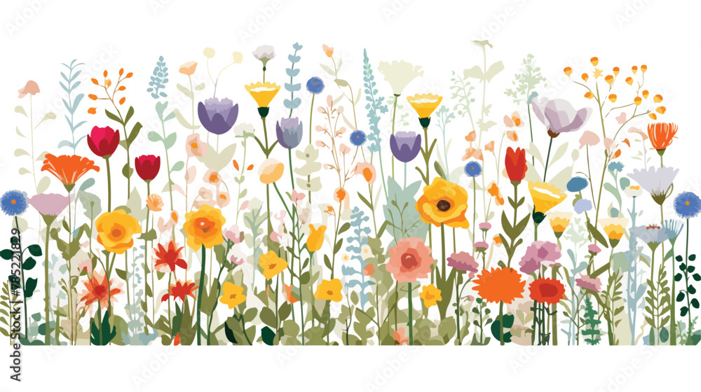 A field of wildflowers in full bloom flat vector isolated