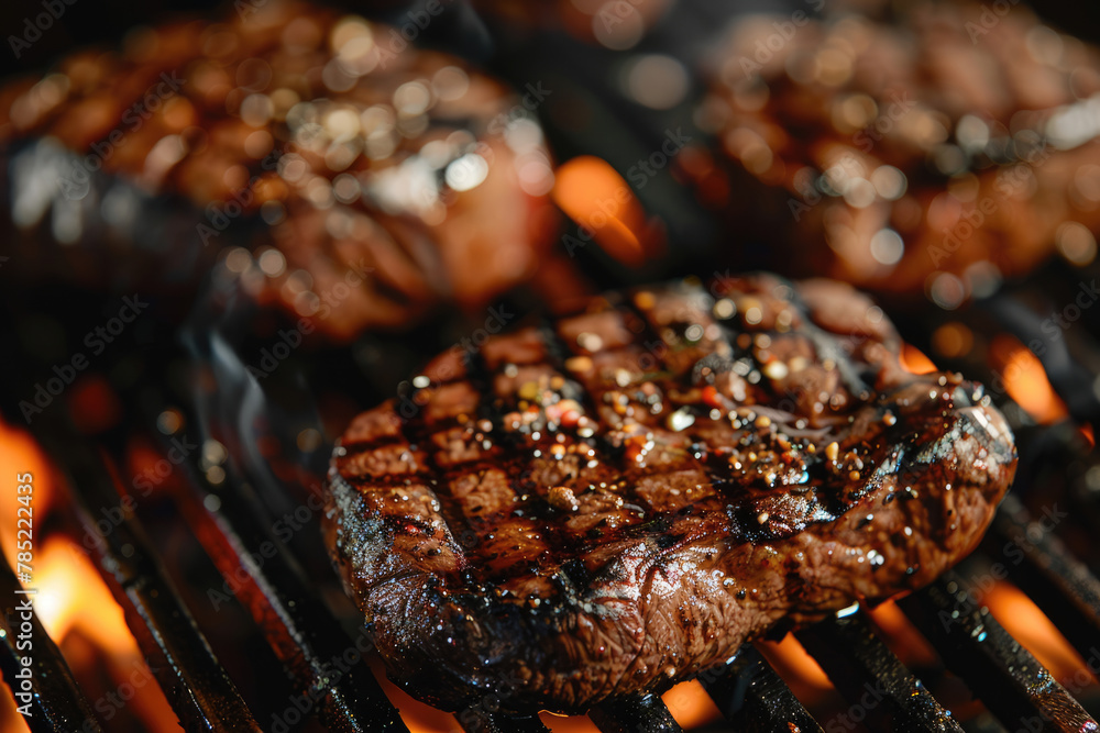 Appetizing juicy grilled steak on fire Appetizing juicy grilled steak on fire
