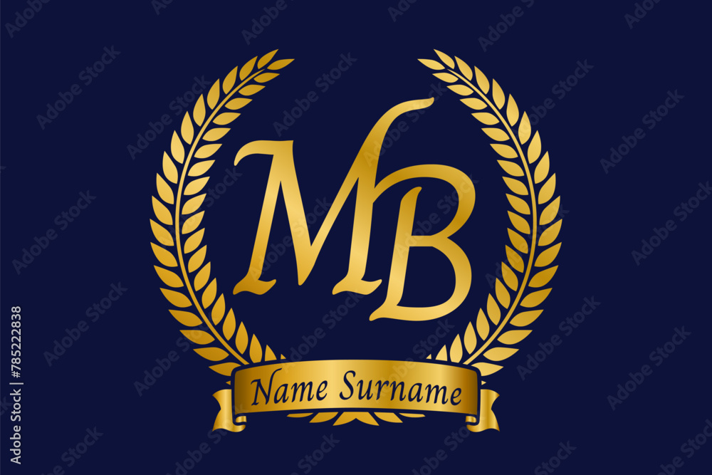 Initial letter M and B, MB monogram logo design with laurel wreath