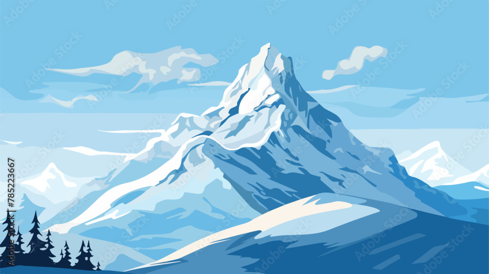 A snow-covered mountain peak against a clear blue sky