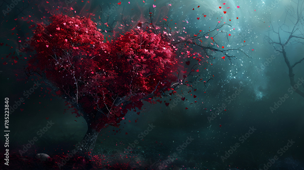 red heart shape tree , generative ai - obrazy, fototapety, plakaty 