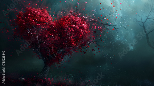 red heart shape tree , generative ai