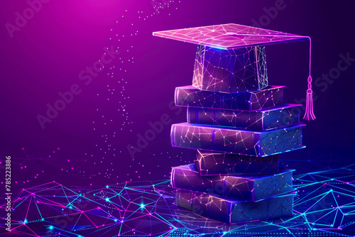 Futuristic Graduation Cap Constructed in Neon Geometric Network
