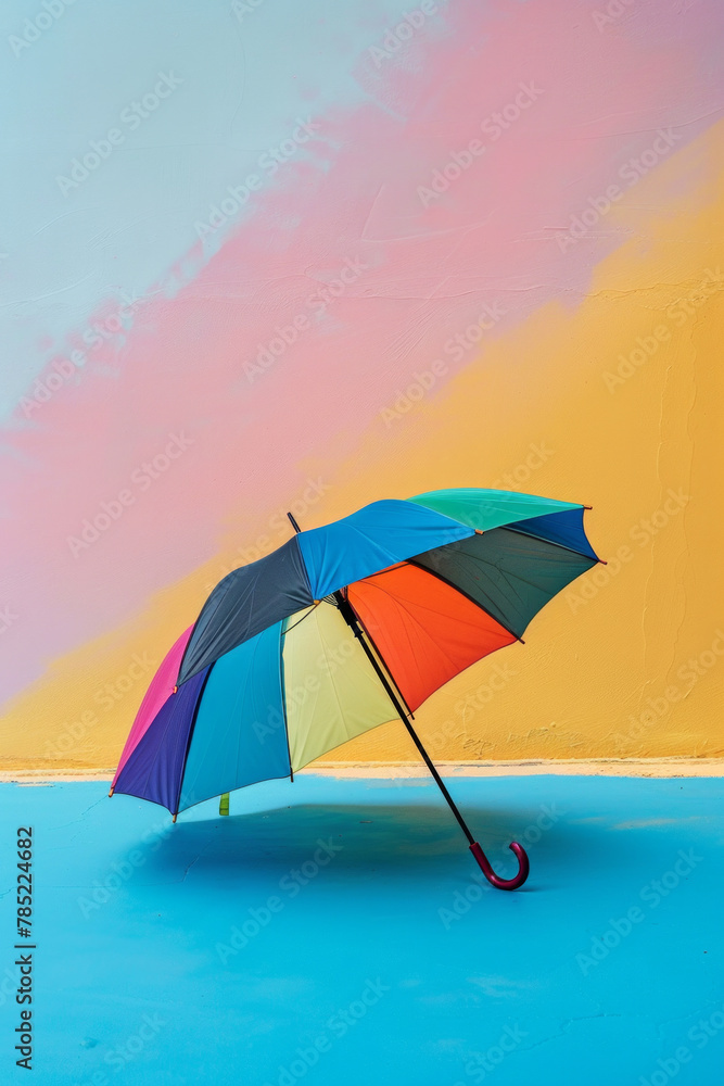 An isolated umbrella on an colorful background