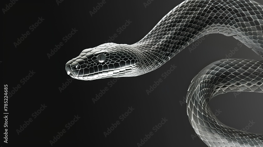 monochrome art of the side view of a snake, clean lines - obrazy, fototapety, plakaty 