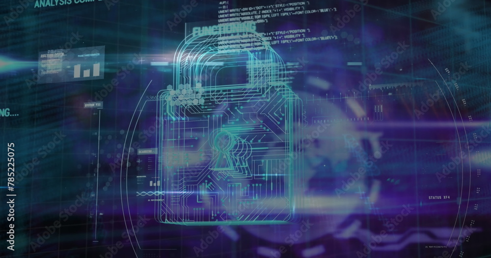 Image of data processing online security padlock and circuit board Image of data processing online security padlock and circuit board