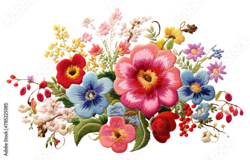 Fototapeta Naklejka Na Ścianę i Meble -  PNG  Bouquet of flowers in embroidery style pattern plant art.