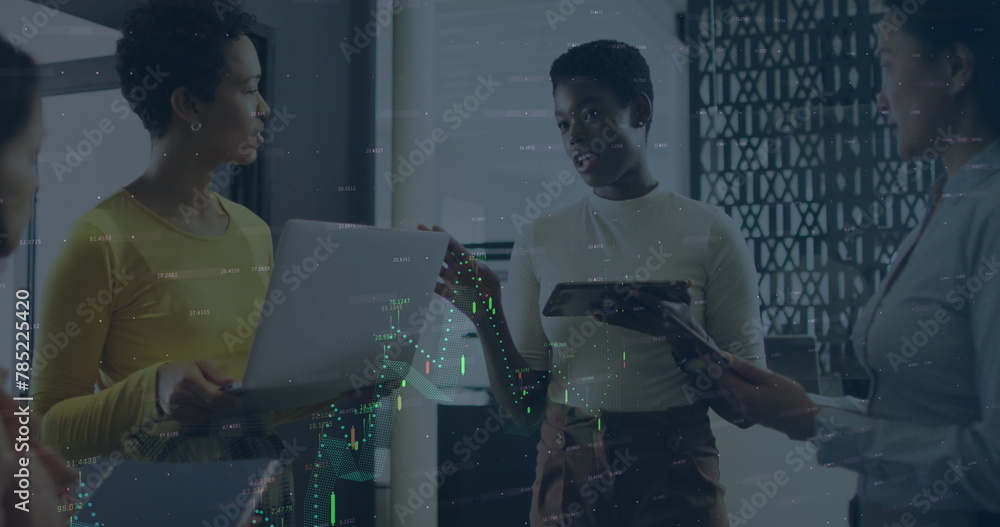 Image of data processing over diverse business people in office Image of data processing over diverse business people in office