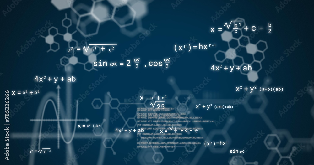 Obraz premium Image of data processing and mathematical equations on black background
