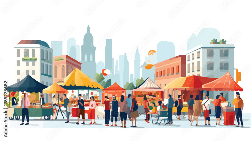 A vibrant street market bustling with activity flat vector