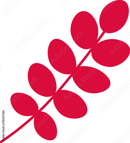 Acacia tree leaf, herbarium silhouette. Bright autumn red burgundy color foliage flat illustration. Simple cartoon vector hand drawn isolated on white background (ID: 785227066)