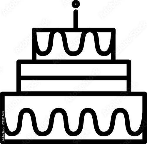 Tall multi tiered cake, birthday party symbol. Outline of festive biscuit cake for design of children entertainment center. Simple linear icon isolated on white background (ID: 785227412)