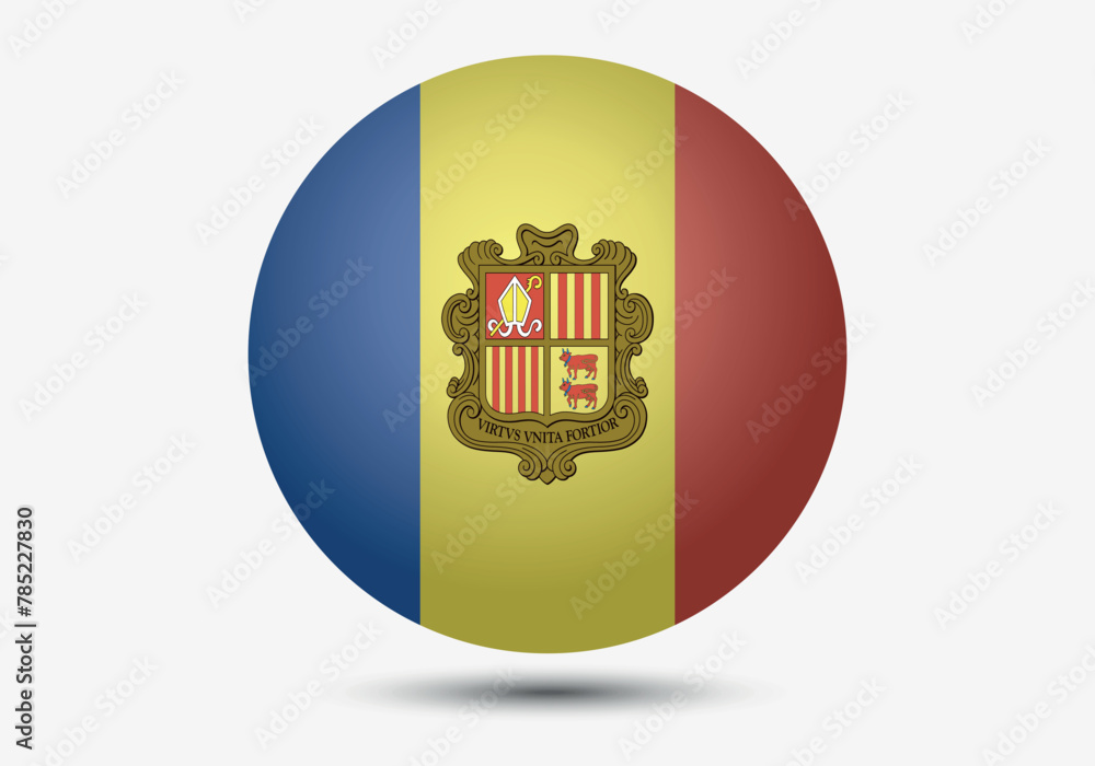 Flag of Andorra. Button flag icon. 3d icon. The circle icon. Vector illustration. Flag of Andorra. Button flag icon. 3d icon. The circle icon. Vector illustration.