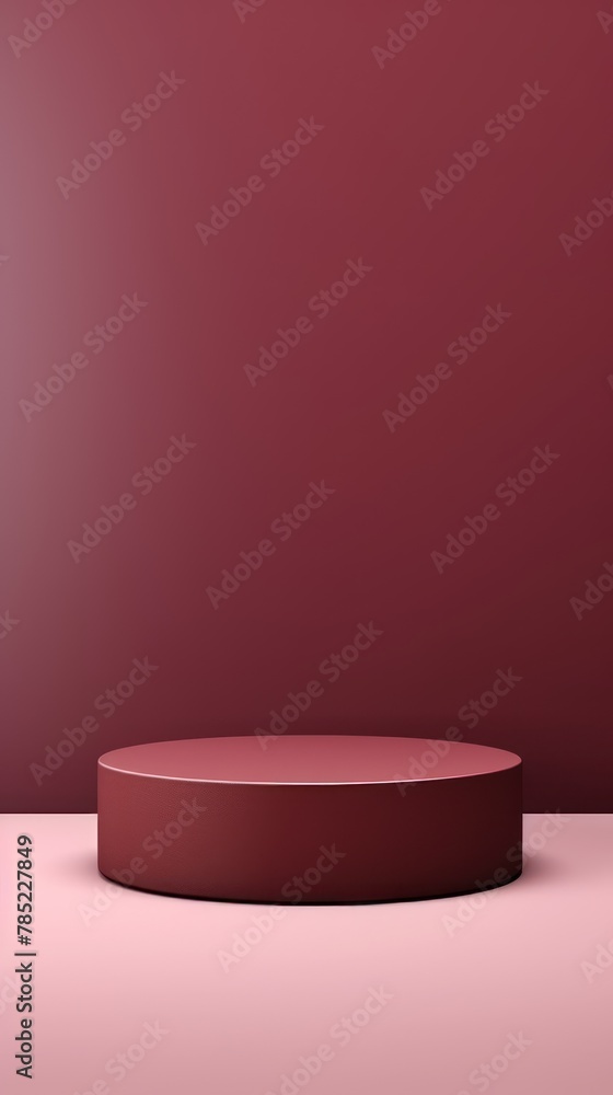 Maroon minimal background with cylinder pedestal podium for product display presentation mock up in 3d rendering illustration vector design