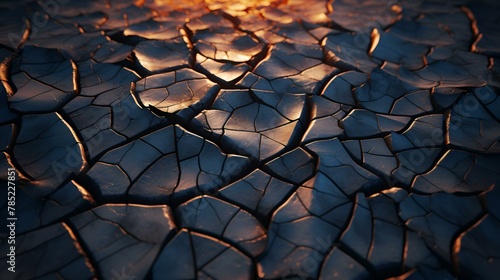 Sunset Shadows: An Aerial View of Cracked Cobblestones 
