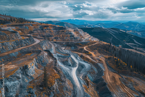 Panoramic drone view of Mountains. Mount Ida gold mine.