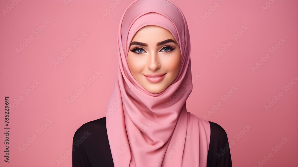Portrait of a veiled woman wearing burqa isolated on pink background Portrait of a veiled woman wearing burqa isolated on pink background