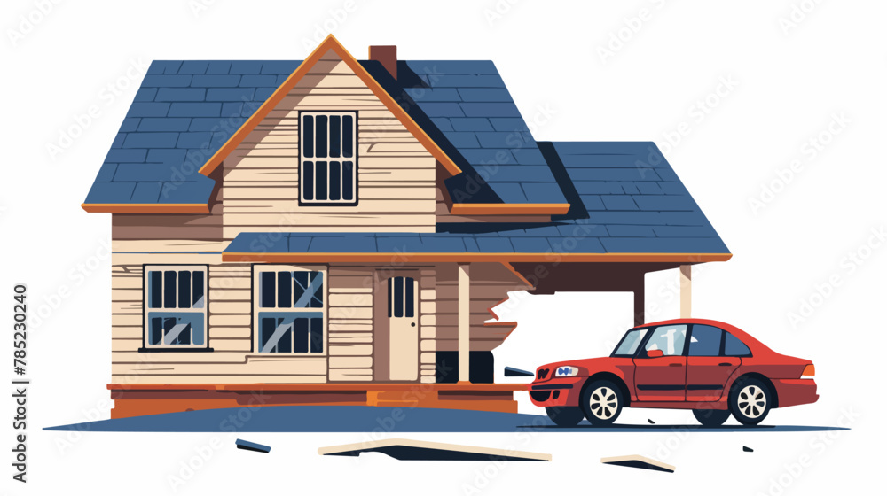 A house with a troubled expression after an accident illustration