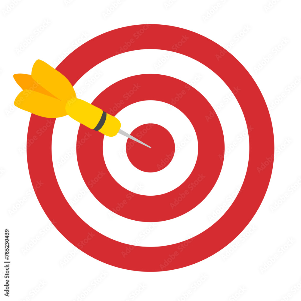 dart on target. yellow dart on red target vector illustration isolated on white and transparent background. concept of aim, achievement, game dart on target. yellow dart on red target vector illustration isolated on white and transparent background. concept of aim, achievement, game