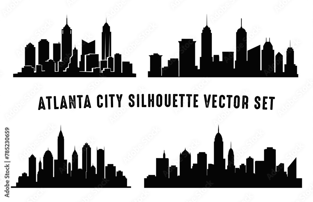 Atlanta City Skyline Silhouettes Vector Set, City buildings black Silhouette bundle