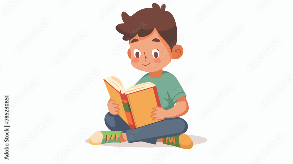 A little boy reading a book. Bedtime stories. Vector