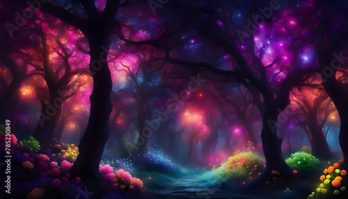 beautiful scene with lights and forest