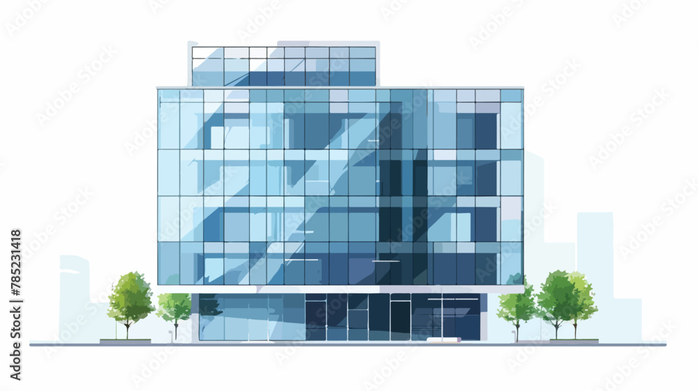 A modern office building with a glass facade blending