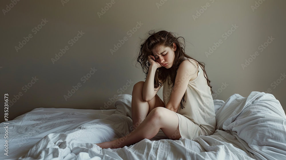 woman waking up under stress, unhappy, problem sleeping woman waking up under stress, unhappy, problem sleeping