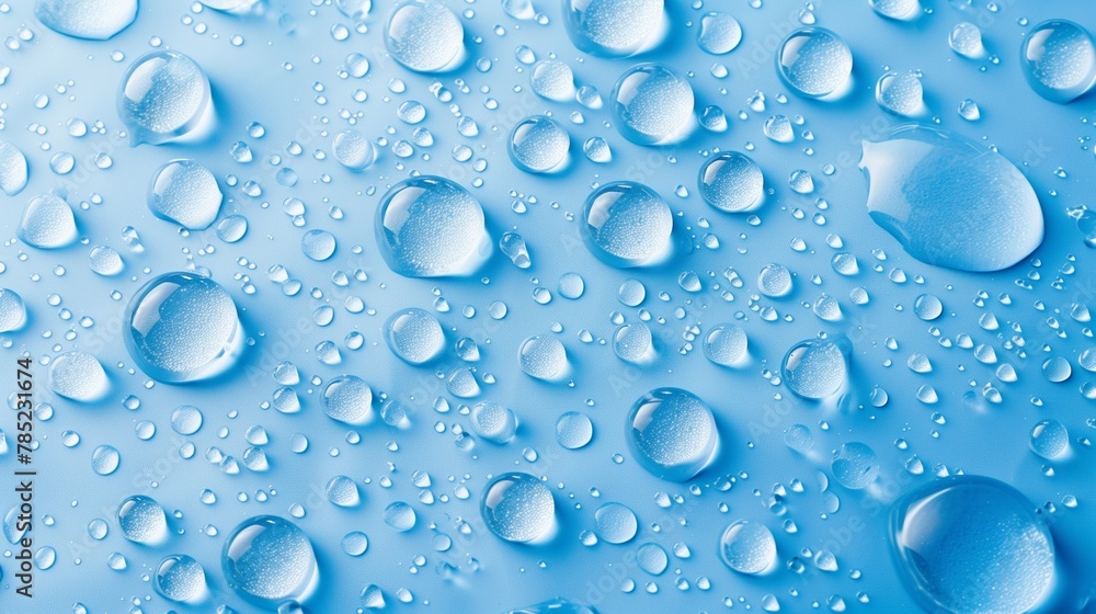 Water Droplets on Blue Surface in Detail
