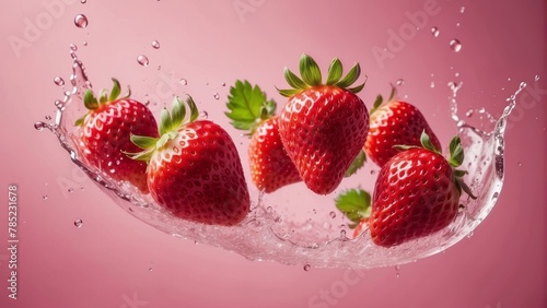 Fresh Strawberries cut into slices with water drops splash