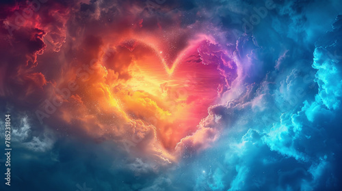 A beautiful and colorful Valentine's Day heart shape made from clouds, serving as an abstract background.