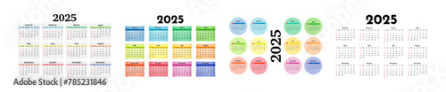 Set of calendars for 2025 isolated on a white background