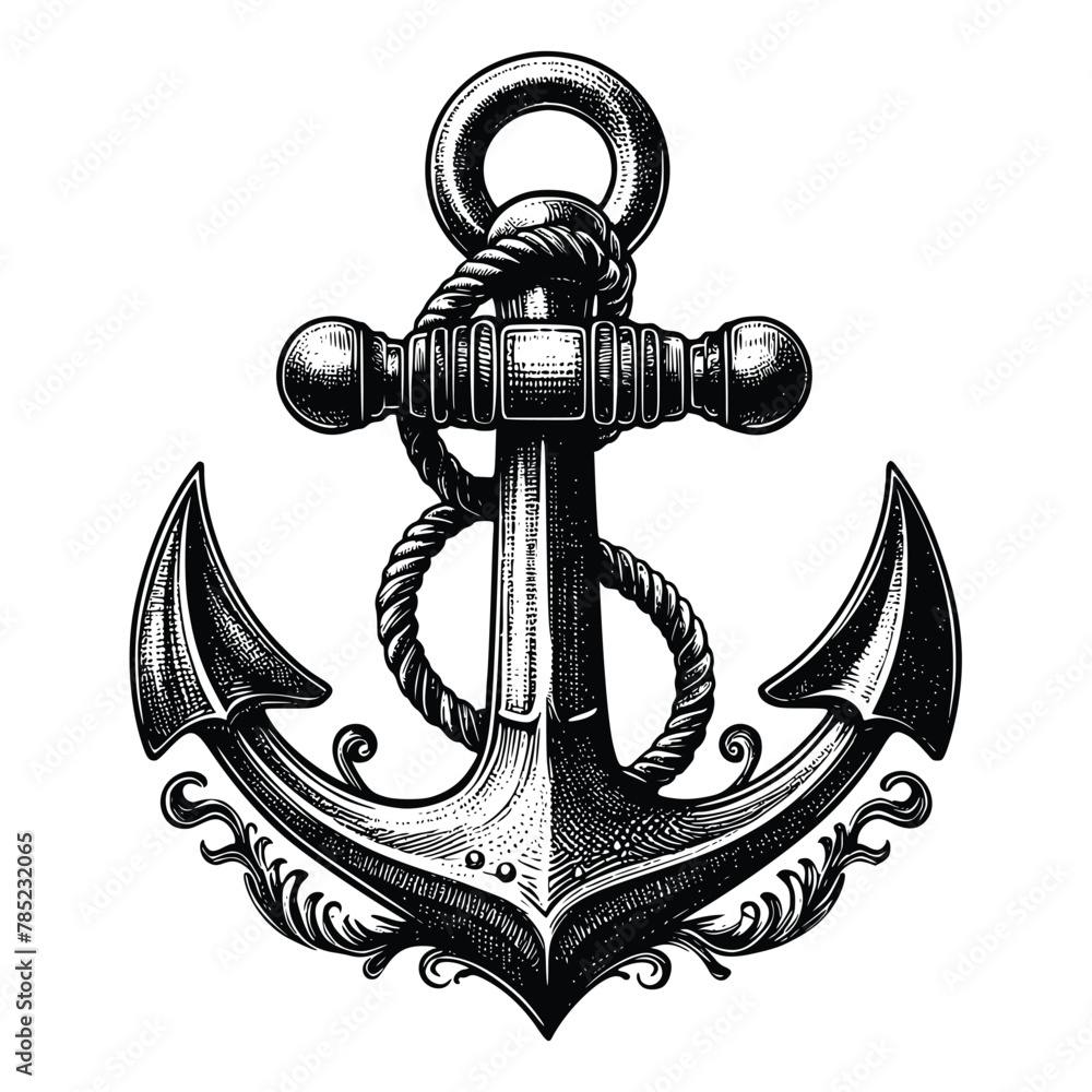 Vetor de anchor sketch old engraving vector illustration. hand drawn ...