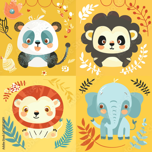 Set of cute cartoon animals. Vector illustration in a flat style. © whitecityrecords