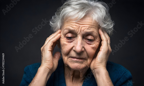 Senior Woman Showing Signs of Distress and Suffering, Holding Her Face with Hand, Emotional Pain and Sadness in Elderly Person