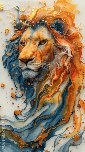 Majestic Lion Dances in Alcohol Ink Dreams ,generated by IA 