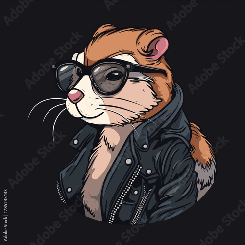 Vector illustration of a chipmunk in a leather jacket and sunglasses.