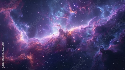 Blue universe with purple nebula