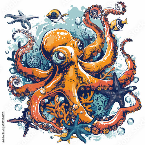 Octopus in the sea. Vector illustration of an octopus. © whitecityrecords