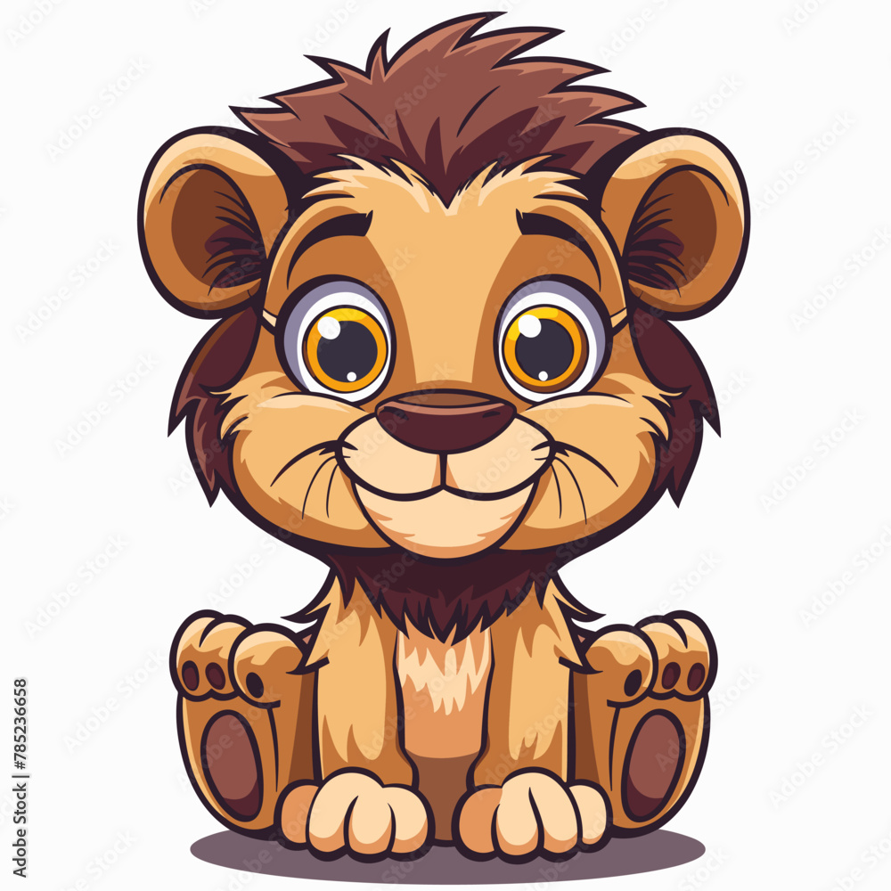 Obraz premium Cute cartoon lion. Vector illustration isolated on a white background.