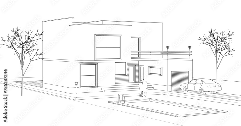 Fototapeta premium modern modular house 3d illustration