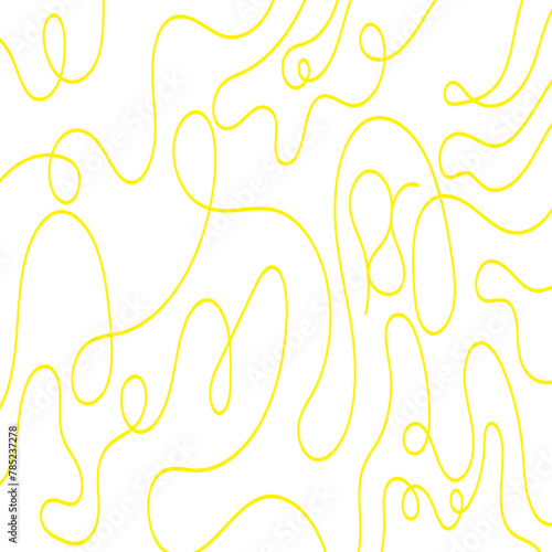 Noodle pasta seamless pattern vector background. Spaghetti curvy doodle pattern, Italian pasta background. Chinese abstract noodle pattern. ramen design yellow food wallpaper. EPS 10