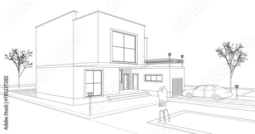 modern modular house 3d illustration 