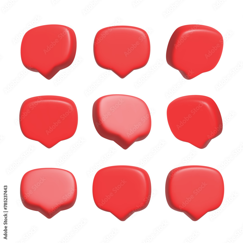 Render 3D illustration of red speech bubble. Mate speech bubble high quality vector. Symbol or emblem for speak bubble text, chatting box, message box outline cartoon. Vector illustration Render 3D illustration of red speech bubble. Mate speech bubble high quality vector. Symbol or emblem for speak bubble text, chatting box, message box outline cartoon. Vector illustration
