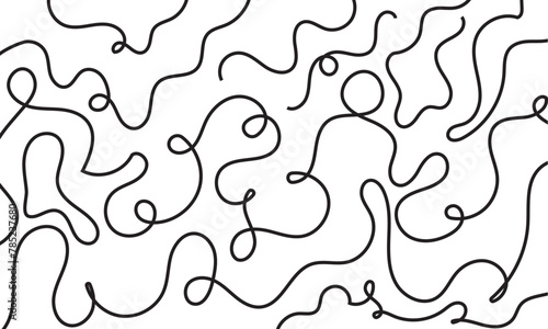 Abstract noodle pattern. Graphic spaghetti background with black ramen noodles. Isolated on white background. vector illustration. EPS 10