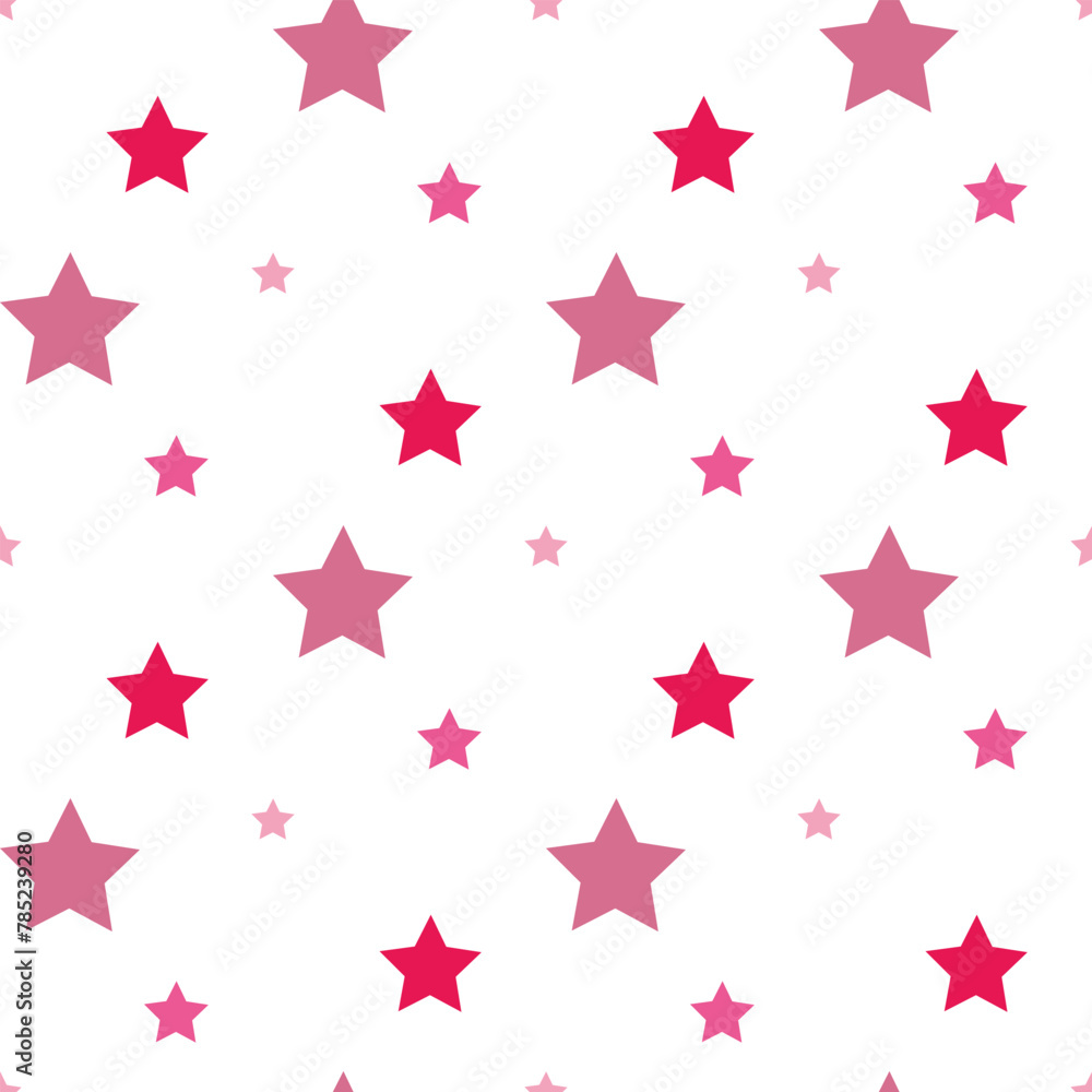 Seamless pattern with festive pink stars on white backgound. Vector image. Seamless pattern with festive pink stars on white backgound. Vector image.