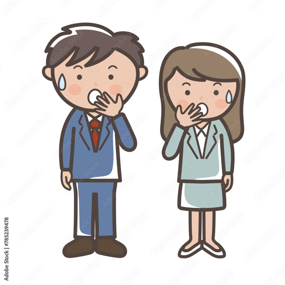 見てはいけないものを見てしまって唖然とする男女ビジネスマンの全身イラスト 見てはいけないものを見てしまって唖然とする男女ビジネスマンの全身イラスト