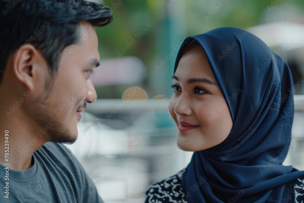 A Malay couple looking at each other A Malay couple looking at each other