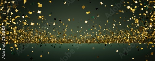 Olive background, football stadium lights with gold confetti decoration, copy space for advertising banner or poster design
